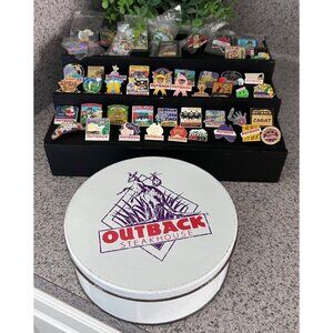 Outback Steakhouse Collectible Pins Pin Lot 49 Metal Logo Tin Storage Box
